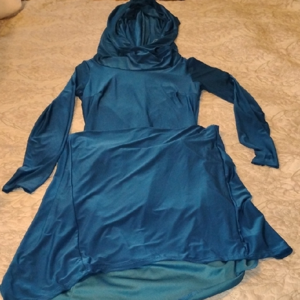 Fashion Nova Woman's Teal Keep It Hood Long Sleeve Maxi Dress, Size: S